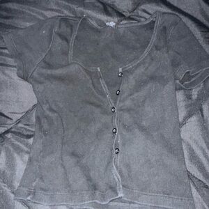 Black Button-Up Short Sleeve Top